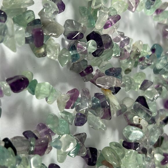 Fluorite Gemstone Chip Chippy Beaded Necklaces Lot 2 Green Purple Natural 32" - Picture 5 of 9